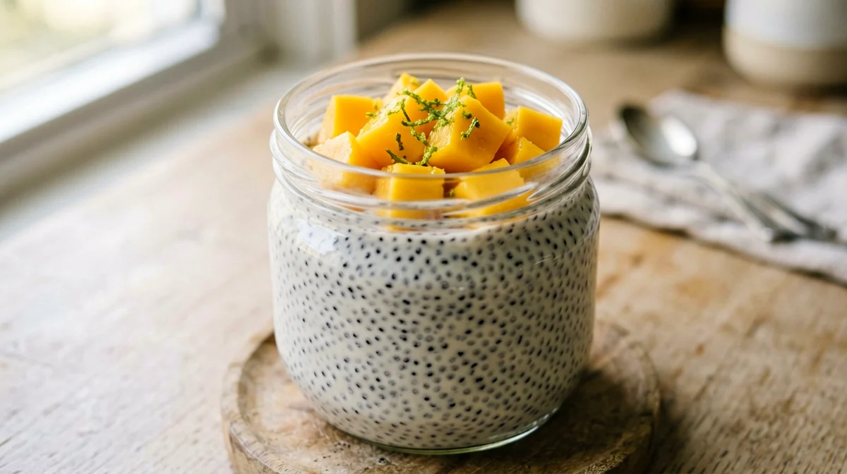 Budino di chia al kefir con mango