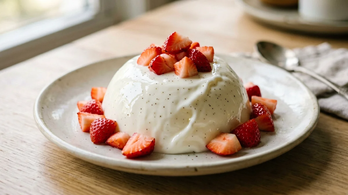 Panna cotta di yogurt greco alla vaniglia con fragole