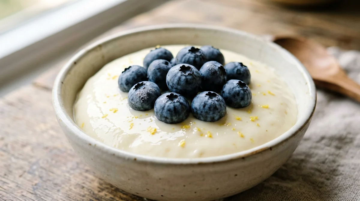 Lemon skyr panna cotta with blueberries