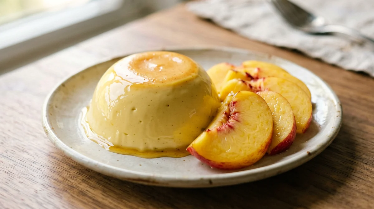 Panna cotta allo zafferano e miele con pesca