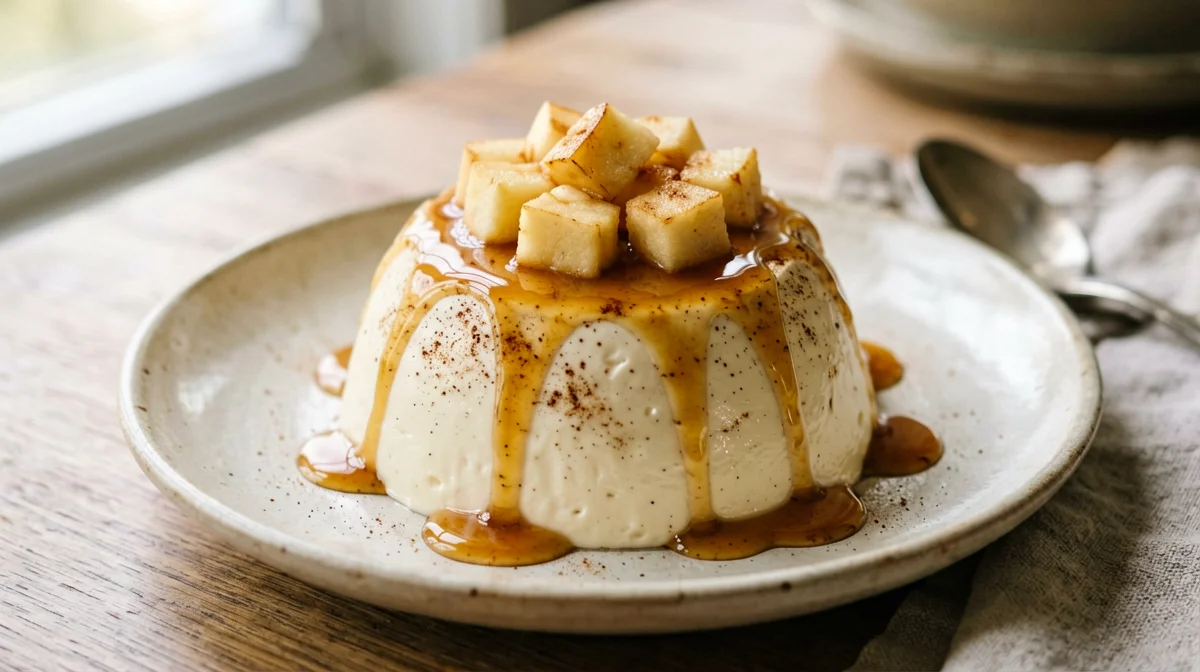 Oat panna cotta with maple caramelised apple