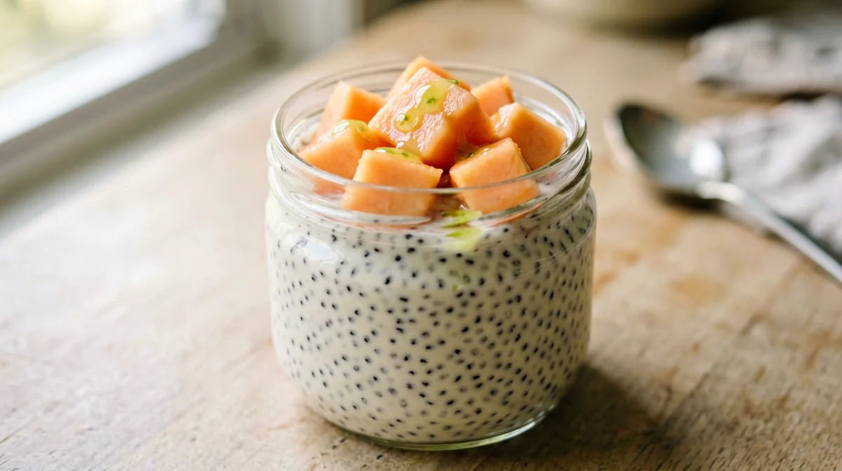 Budino di chia al cocco con papaya e lime