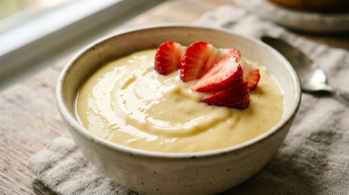 Budino vegano alla vaniglia con fragole