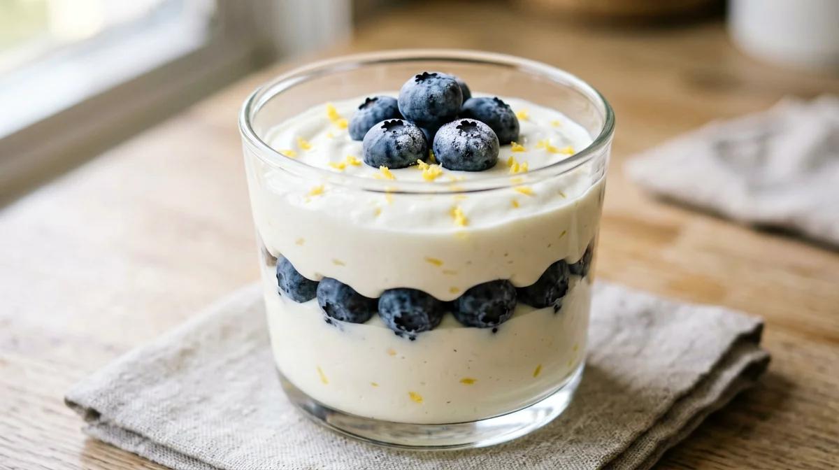 Mousse di quark al limone con mirtilli