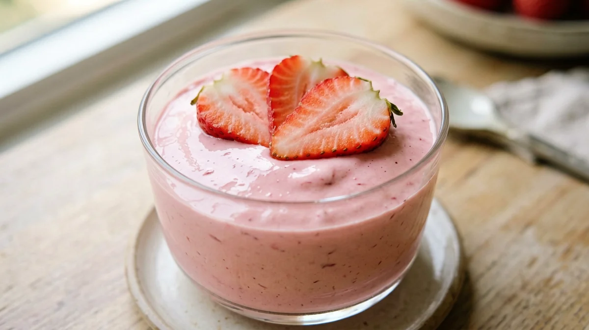 Vegan strawberry silken tofu mousse