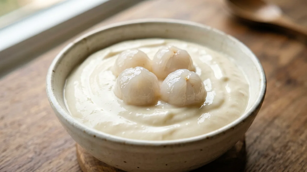 Cardamom coconut cream with lychees