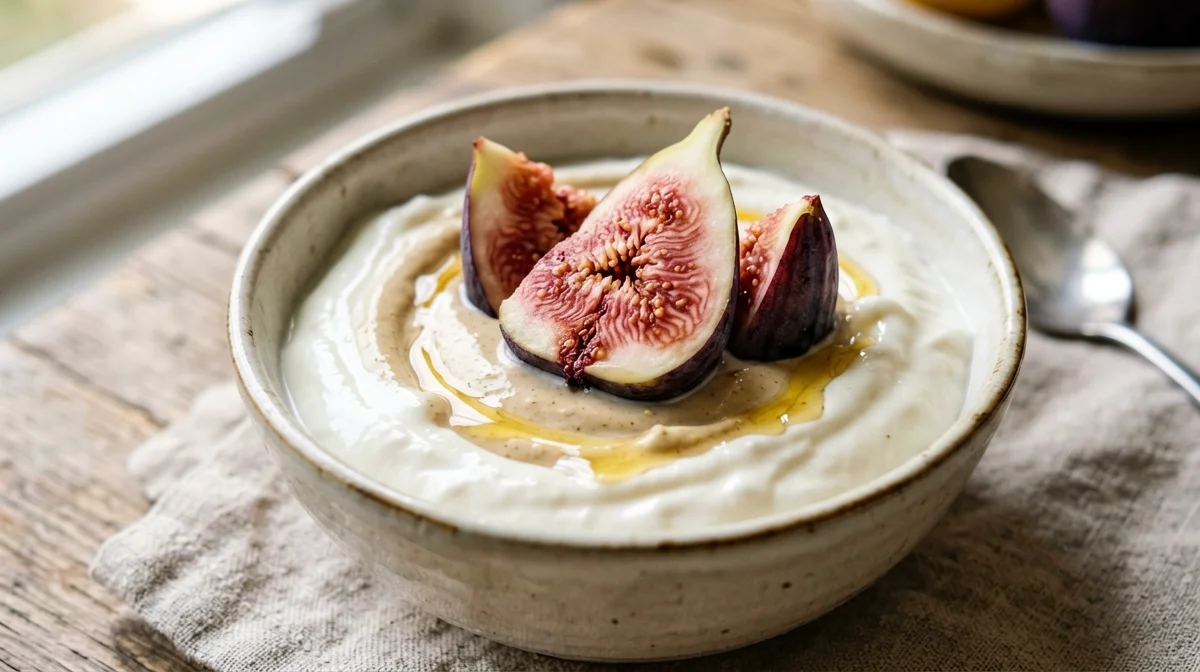 Tahini yogurt cream with fresh figs
