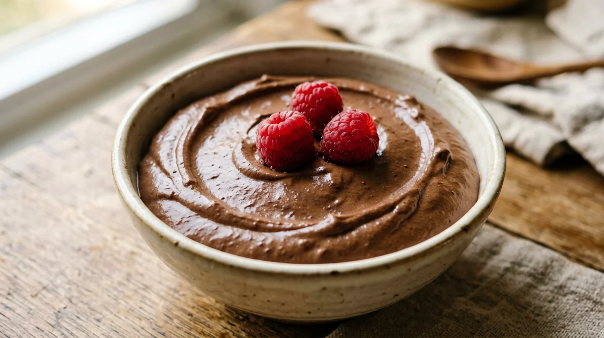 Cocoa cottage cheese cream with raspberries