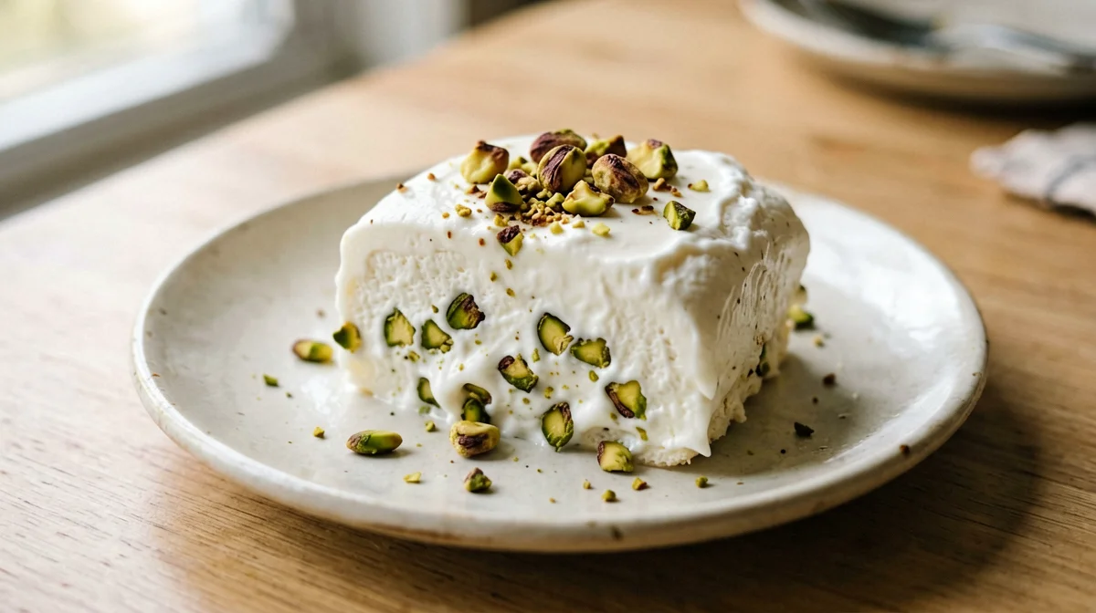 Yogurt semifreddo with pistachios and honey