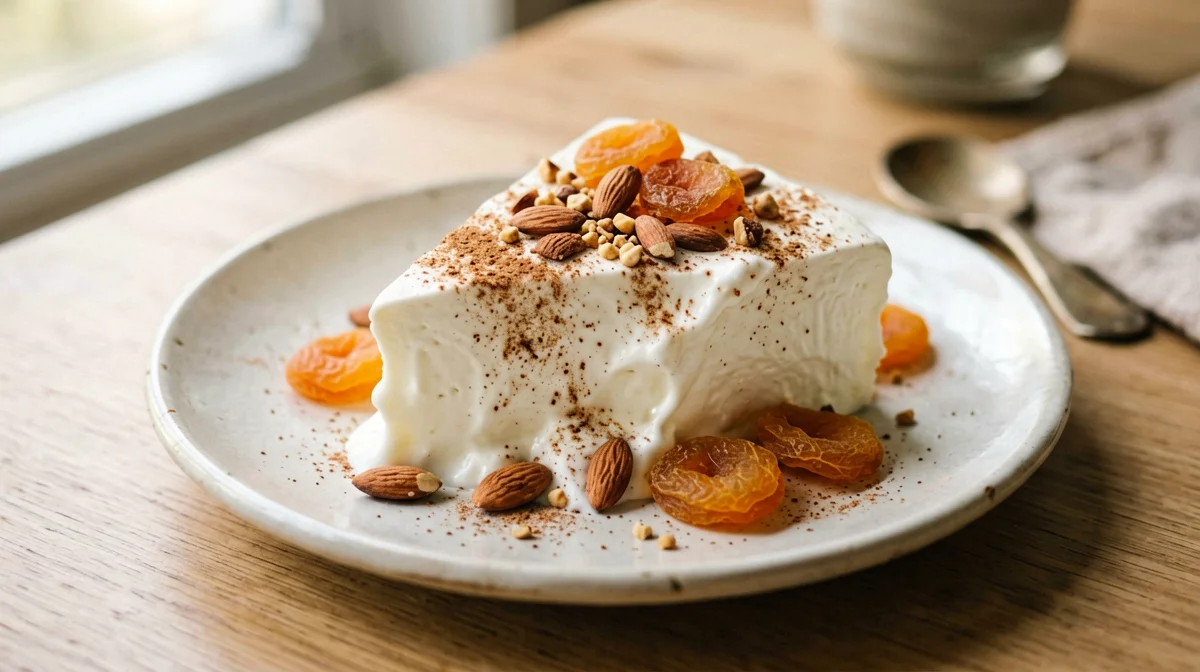 Semifreddo di yogurt con mandorle e albicocche secche