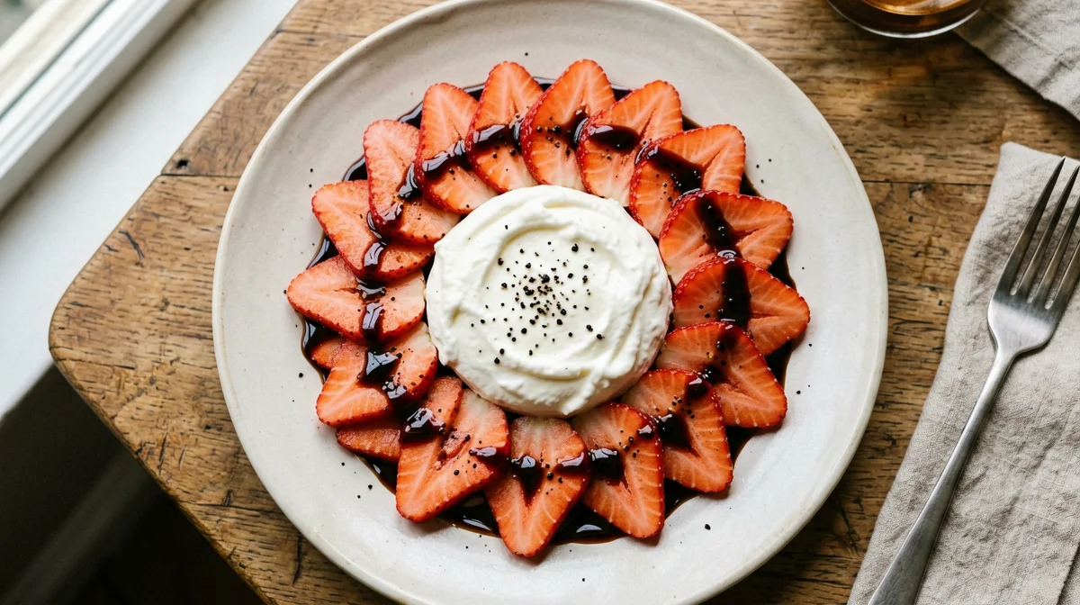 Strawberry carpaccio with balsamic and black pepper