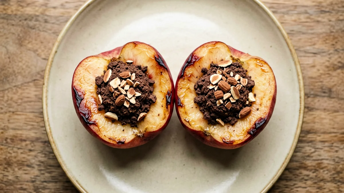 Baked peaches stuffed with almonds and cocoa