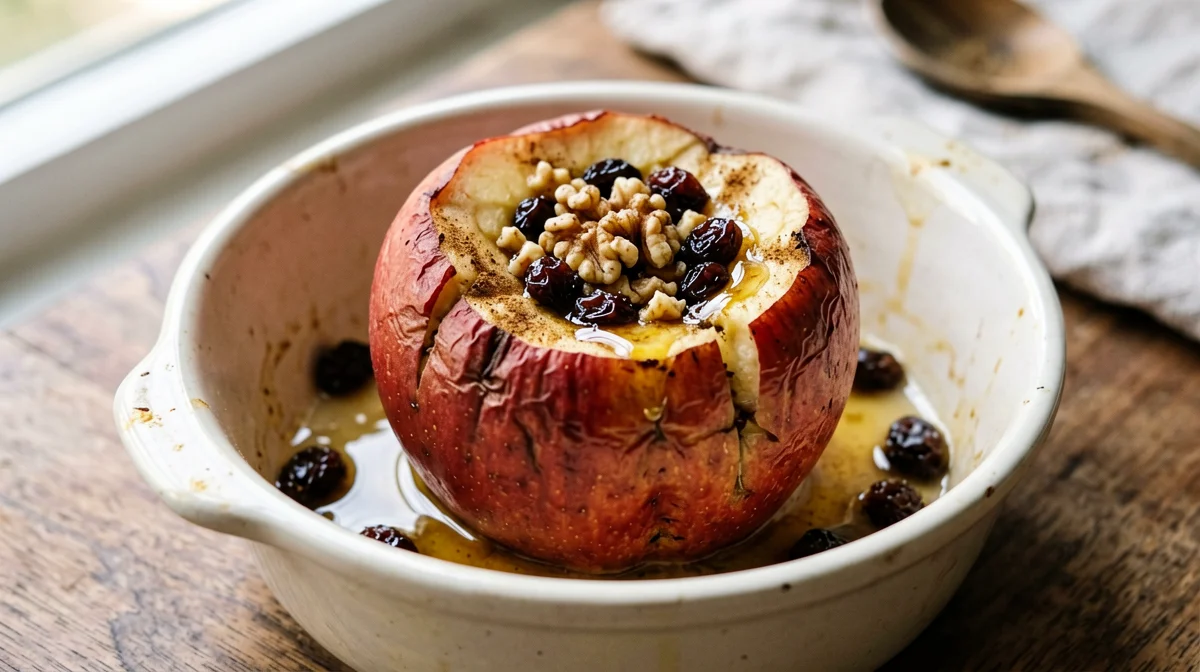 Baked apple with walnuts and raisins