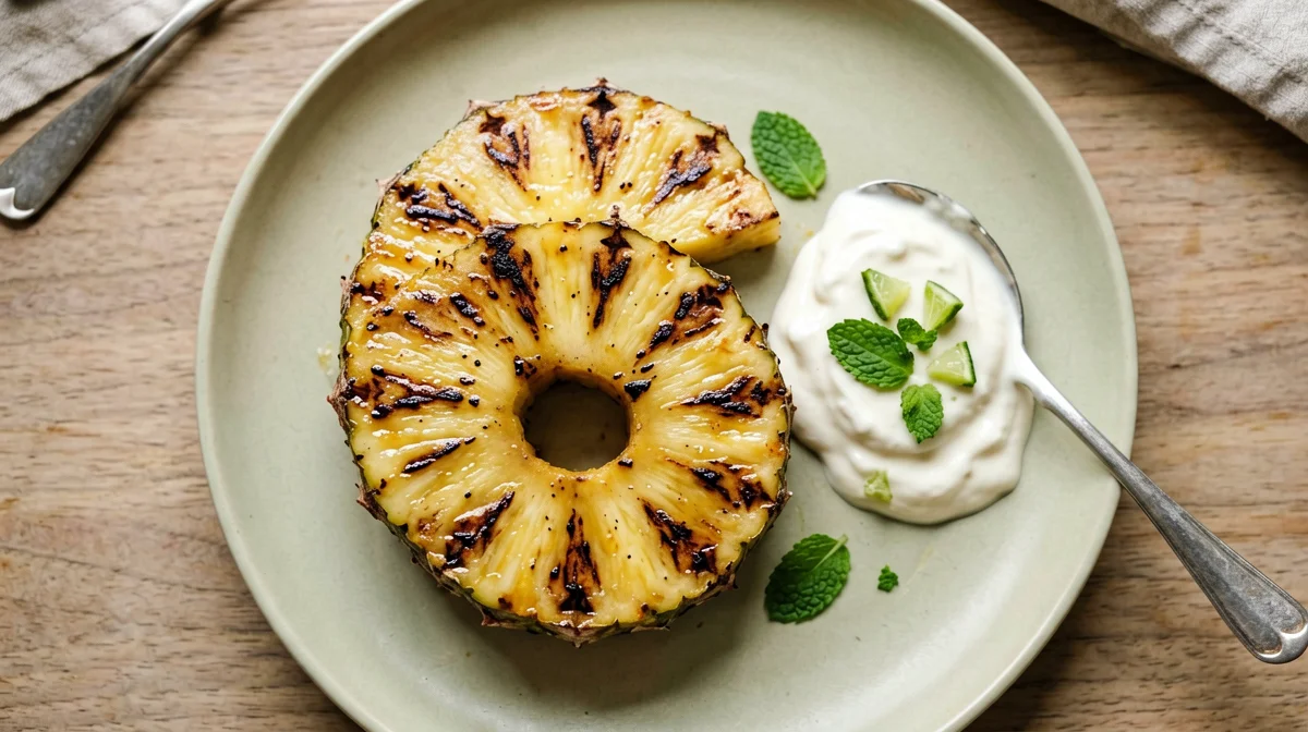 Ananas grigliato con menta e yogurt di soia