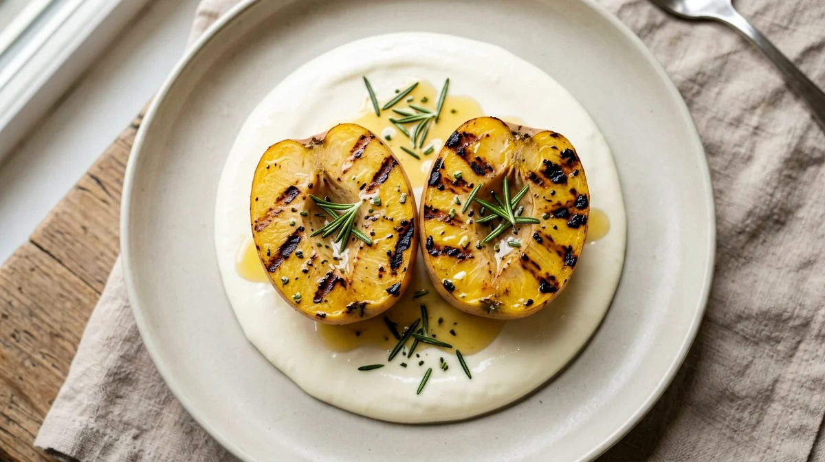 Grilled nectarine with honey skyr