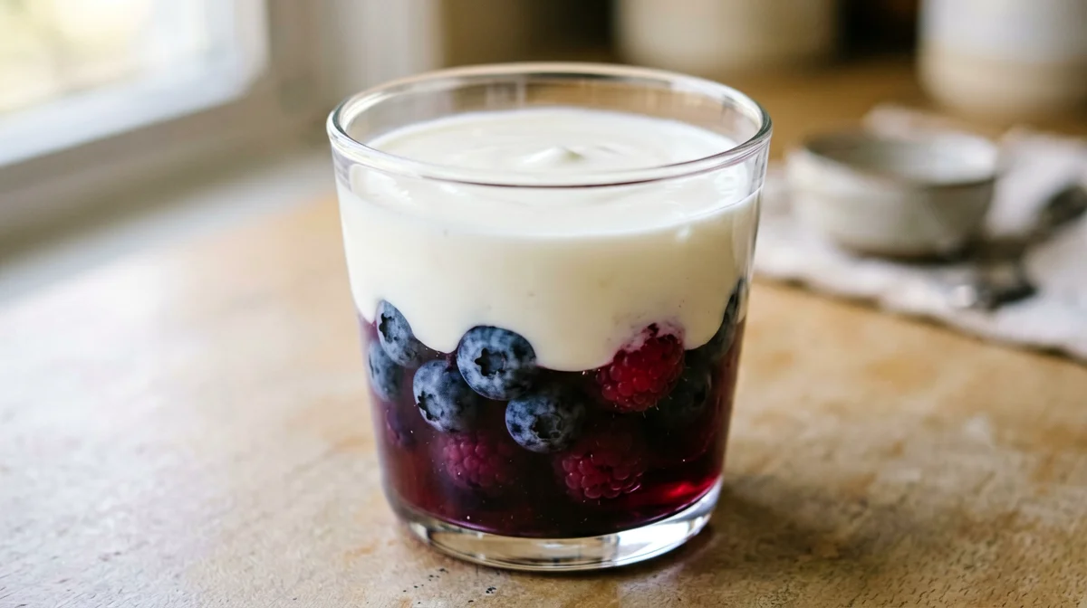 Gelatina a strati di yogurt e frutti di bosco