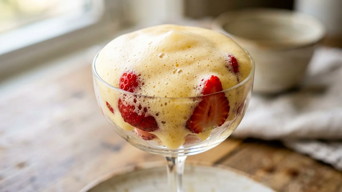Light orange zabaglione with strawberries