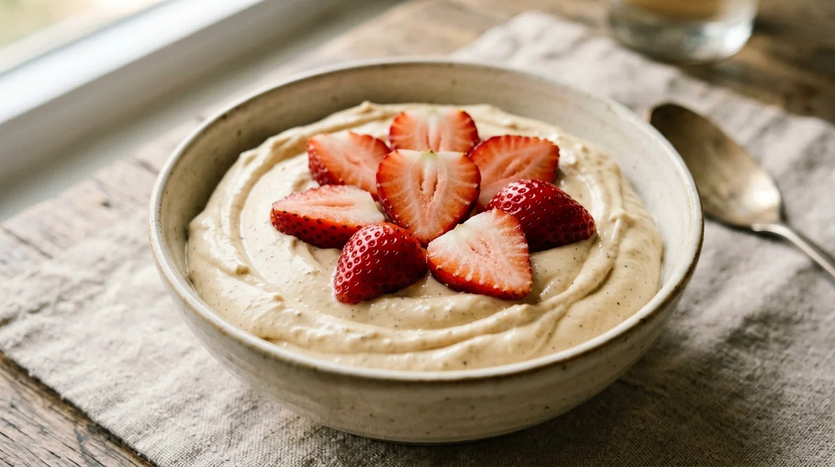 Almond butter skyr cream with strawberries