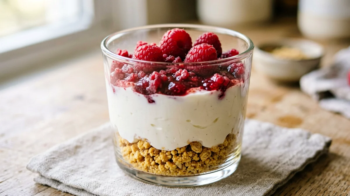 Cheesecake in bicchiere allo skyr e lamponi