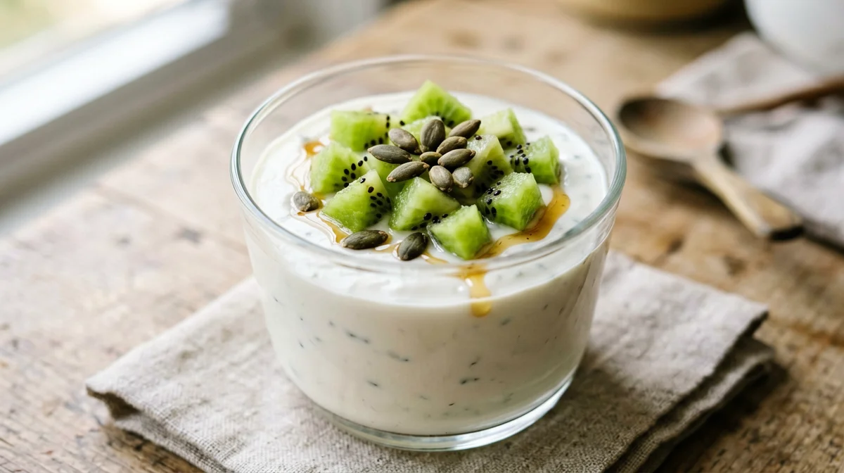 Skyr cup with kiwi and pumpkin seeds