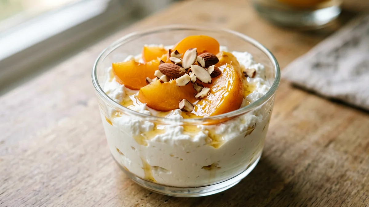 Fiocchi di latte con albicocche cotte e mandorle