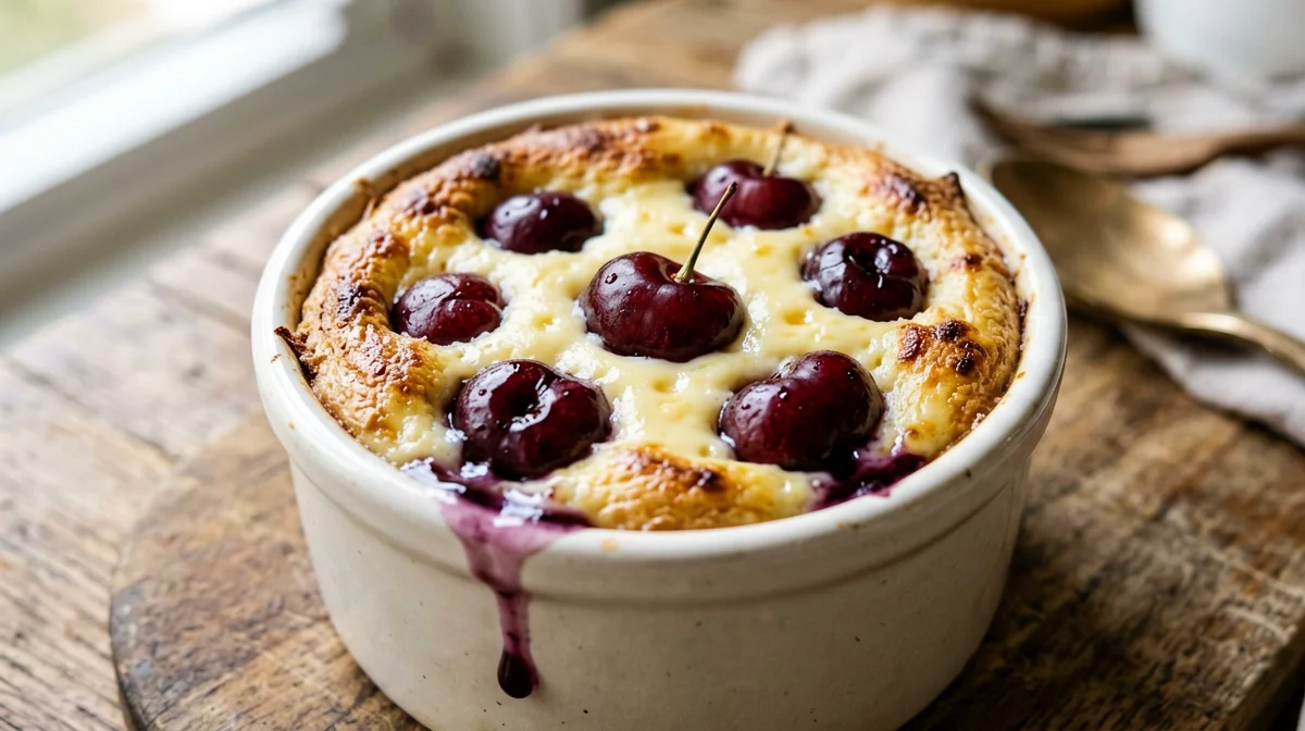Light cherry clafoutis in a ramekin