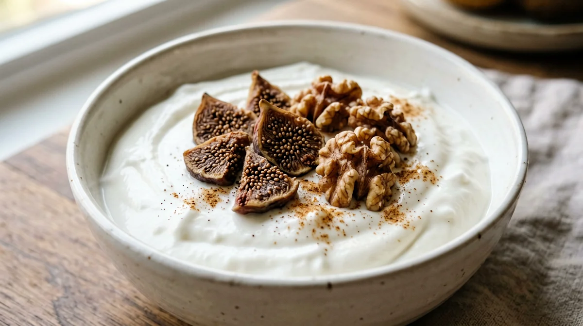 Yogurt greco al miele con fichi secchi e noci tostate