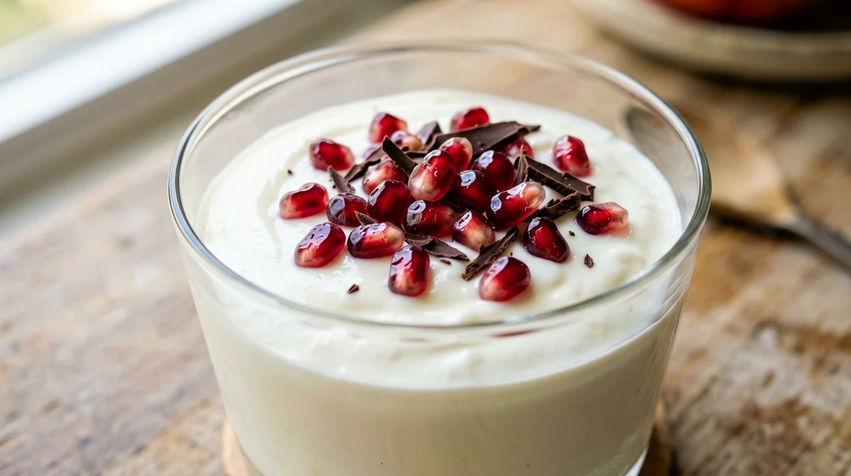 Coppa di yogurt greco con melagrana e cioccolato fondente