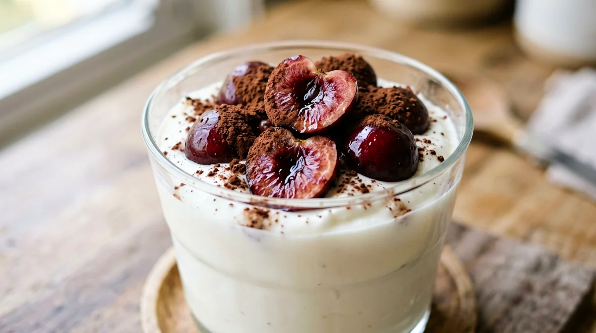 Skyr cup with cocoa cherries