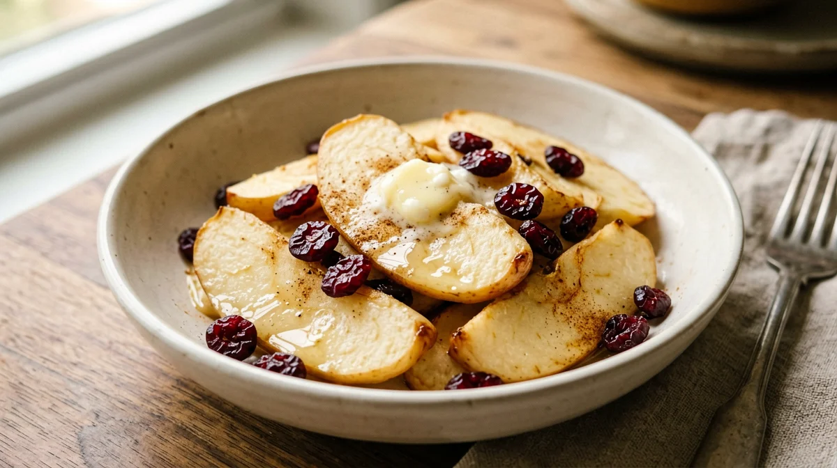 Pan-cooked apple with dried cranberries