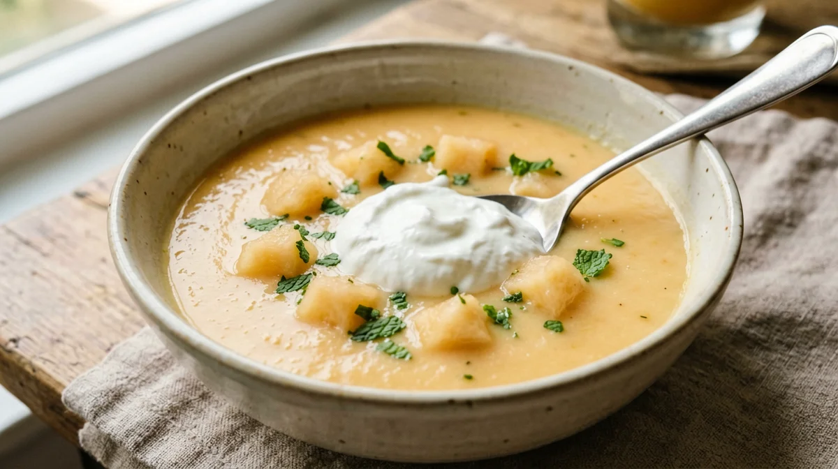 Chilled melon mint soup with yogurt