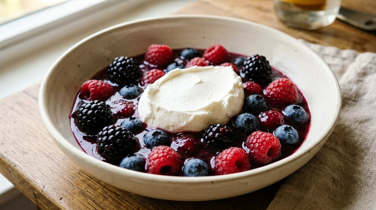 Zuppetta tiepida di frutti di bosco con ricotta