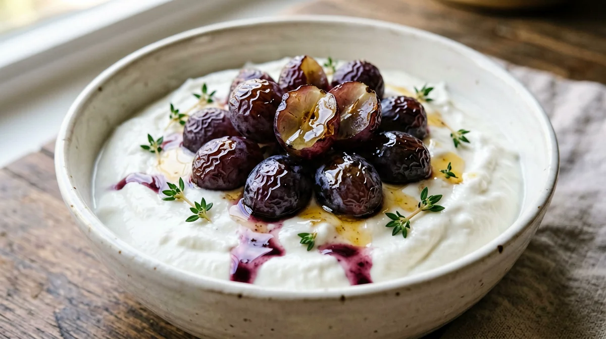 Roasted grapes with Greek yogurt and thyme