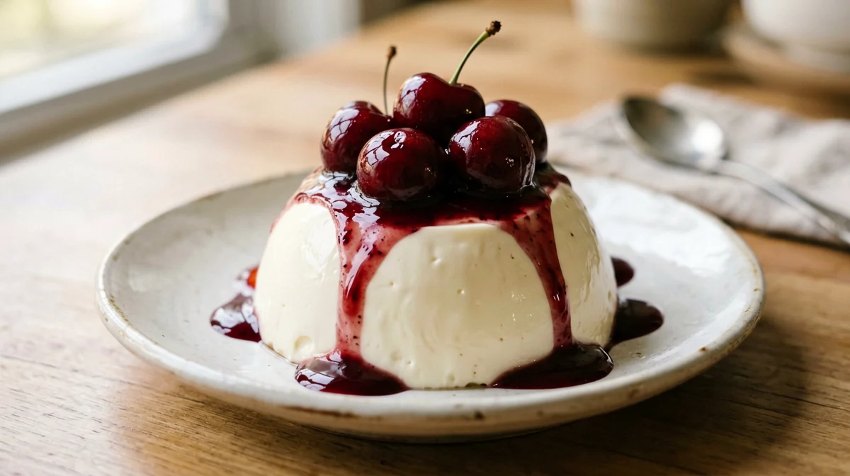 Almond panna cotta with sour cherries