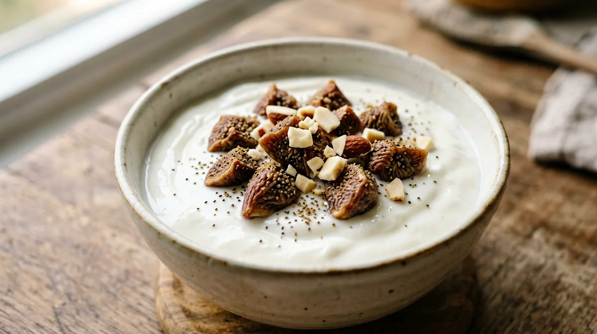 Cardamom soy yogurt cream with dried figs