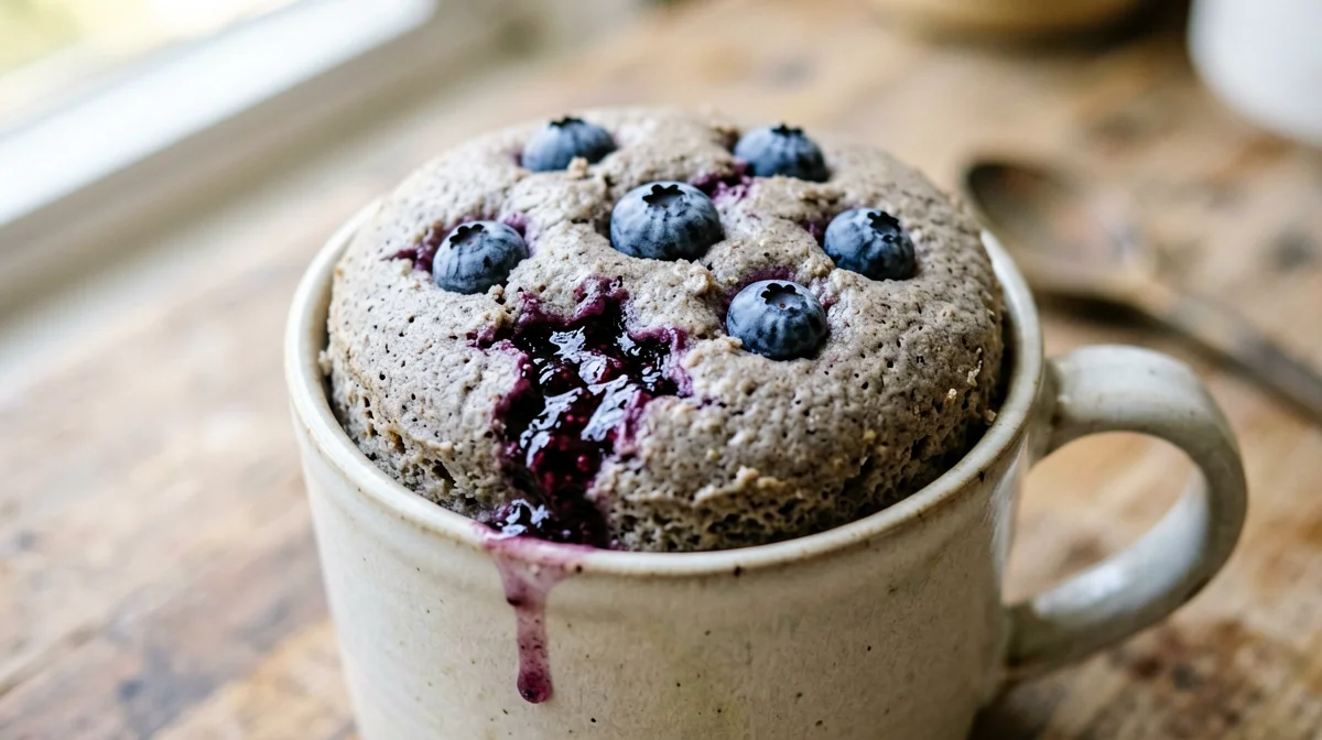 Mug cake di grano saraceno ai mirtilli