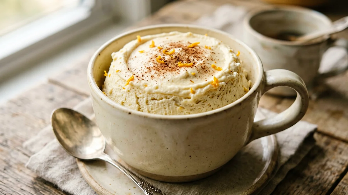 Mug cake alla ricotta e scorza d'arancia