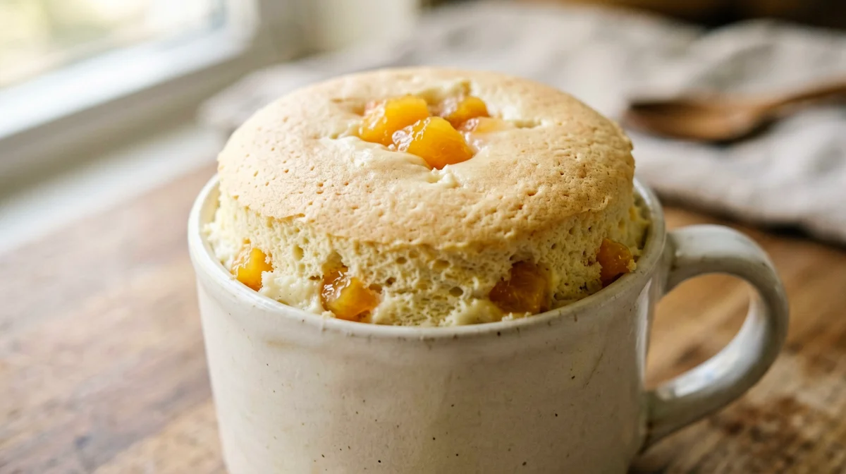 Greek yogurt and peach mug cake