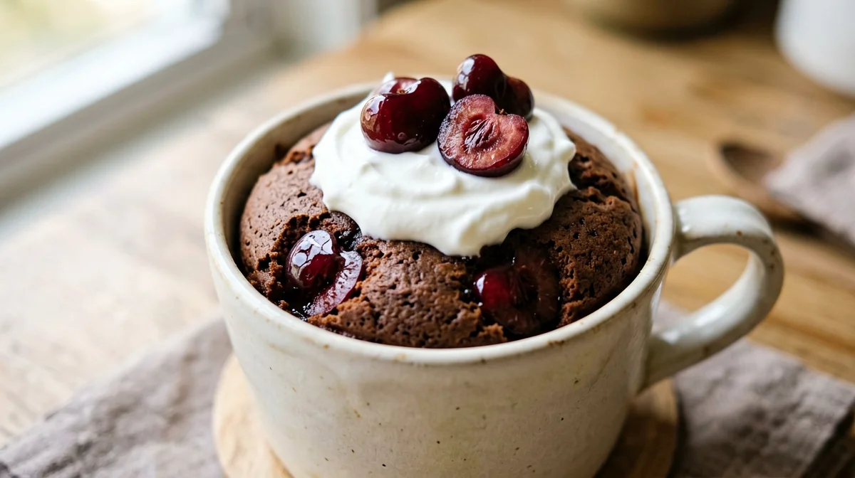 Cherry and cocoa mug cake