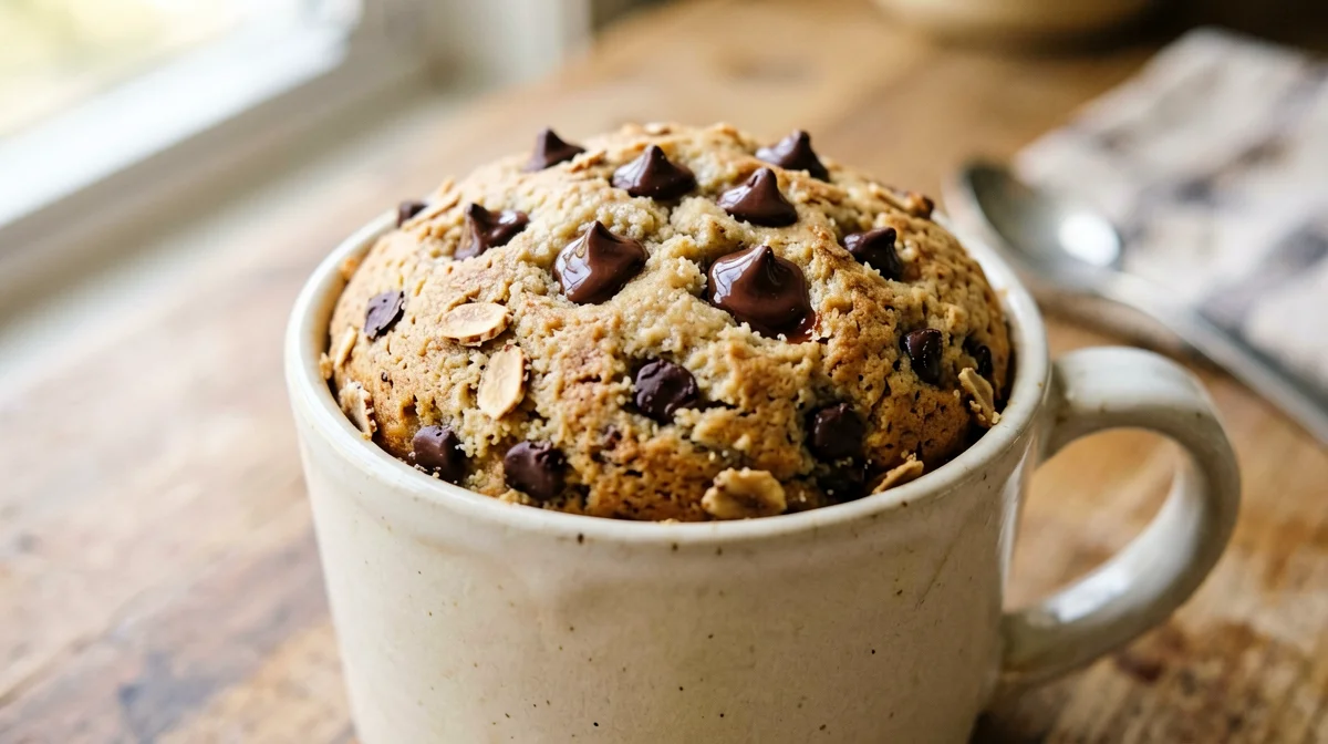 Mug cake di farina di mandorle alla banana e gocce di fondente