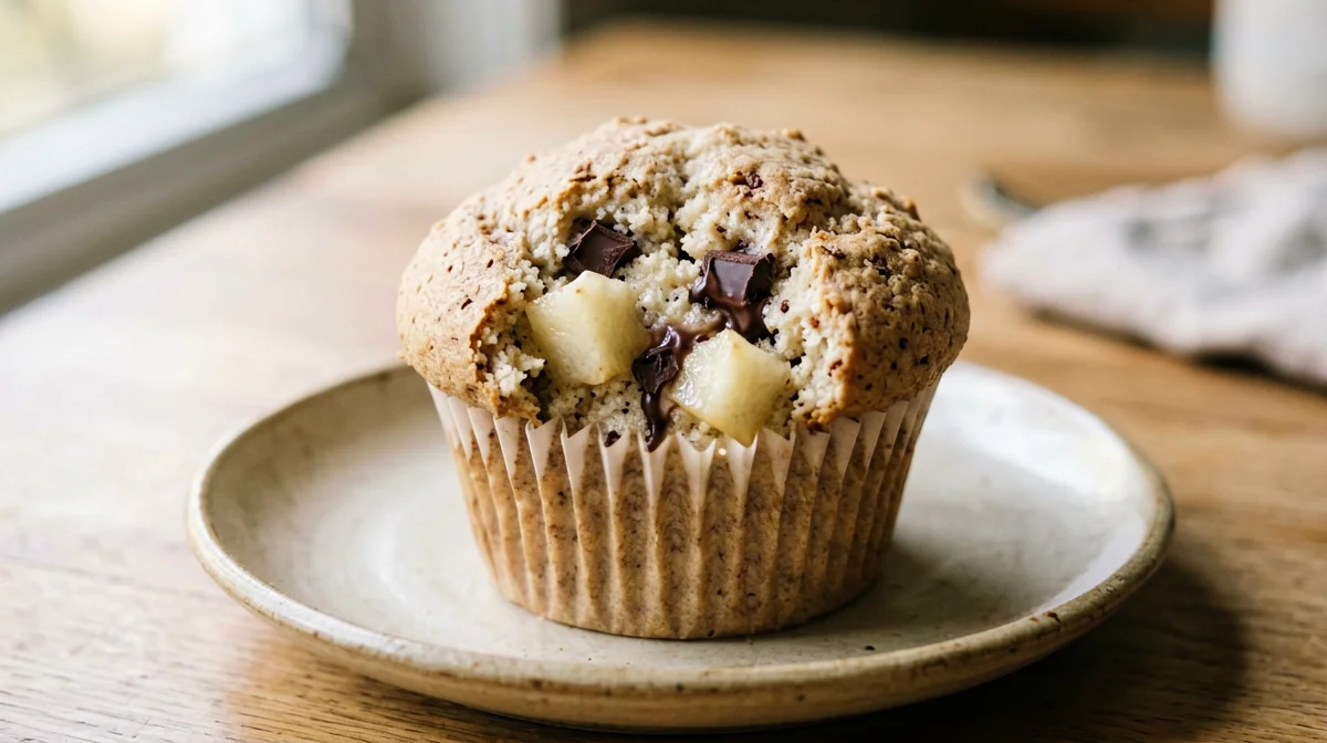 Spelt muffin with pear and dark chocolate