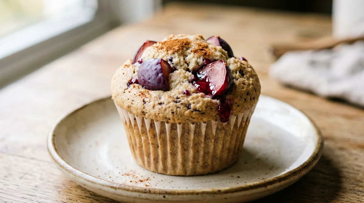 Whole wheat plum and cinnamon muffin