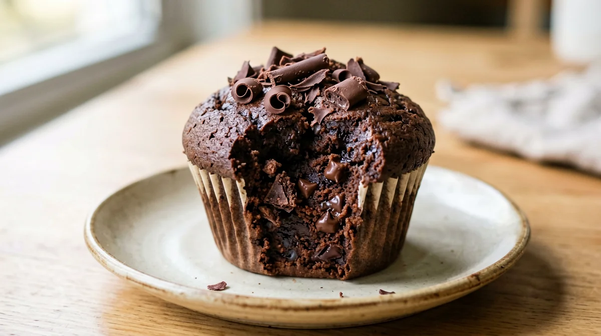 Cocoa ricotta muffin with dark chocolate shavings