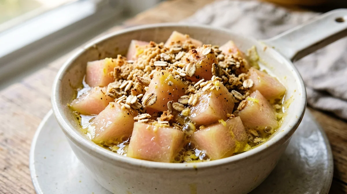 Crumble di mele cotogne e zenzero in cocotte