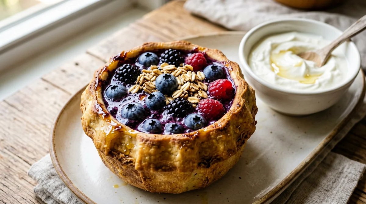 Crumble di frutti di bosco in cocotte con yogurt greco