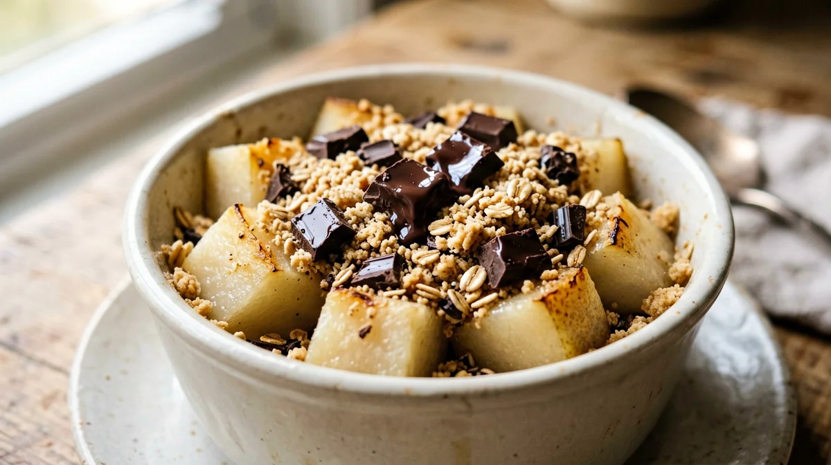 Crumble di pere e cioccolato fondente in cocotte