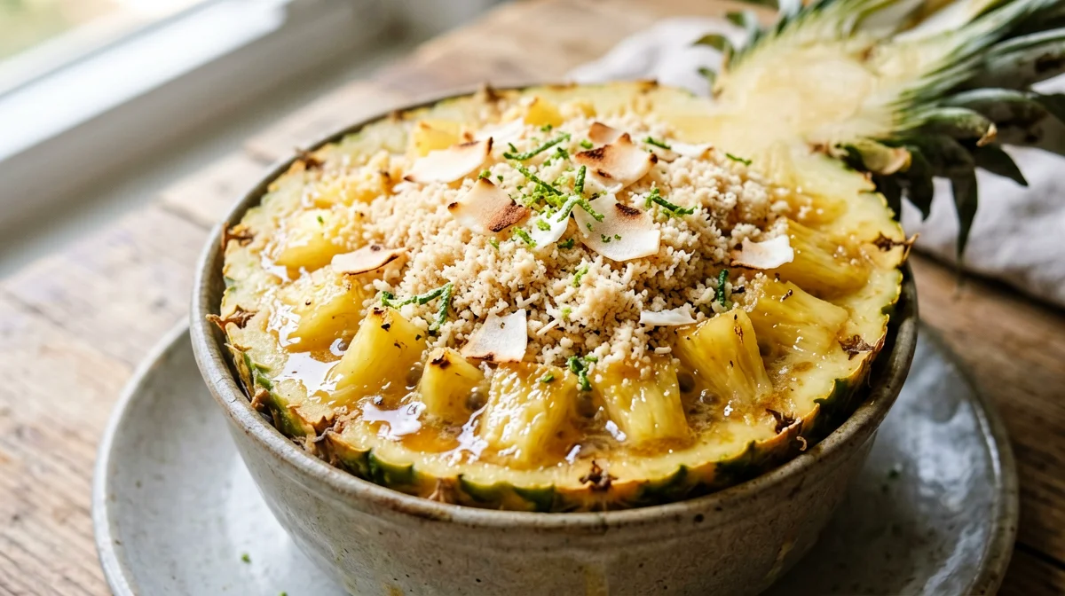 Crumble di ananas e cocco in cocotte vegano e senza glutine