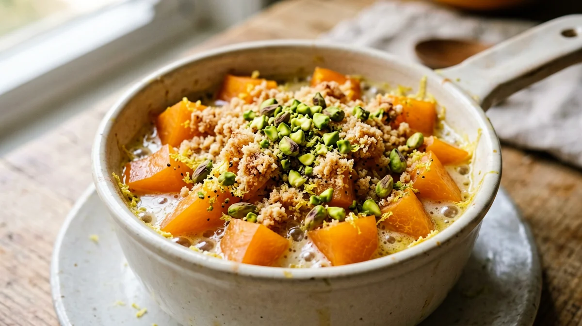 Crumble di cachi e pistacchi in cocotte