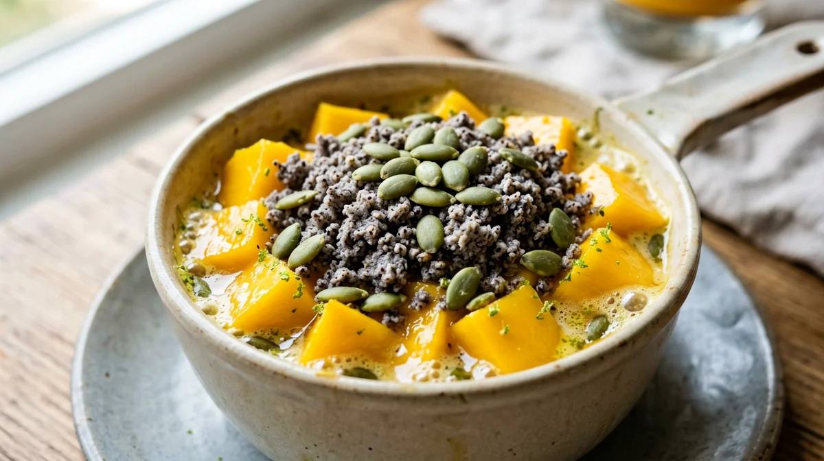 Crumble di mango e lime al grano saraceno in cocotte