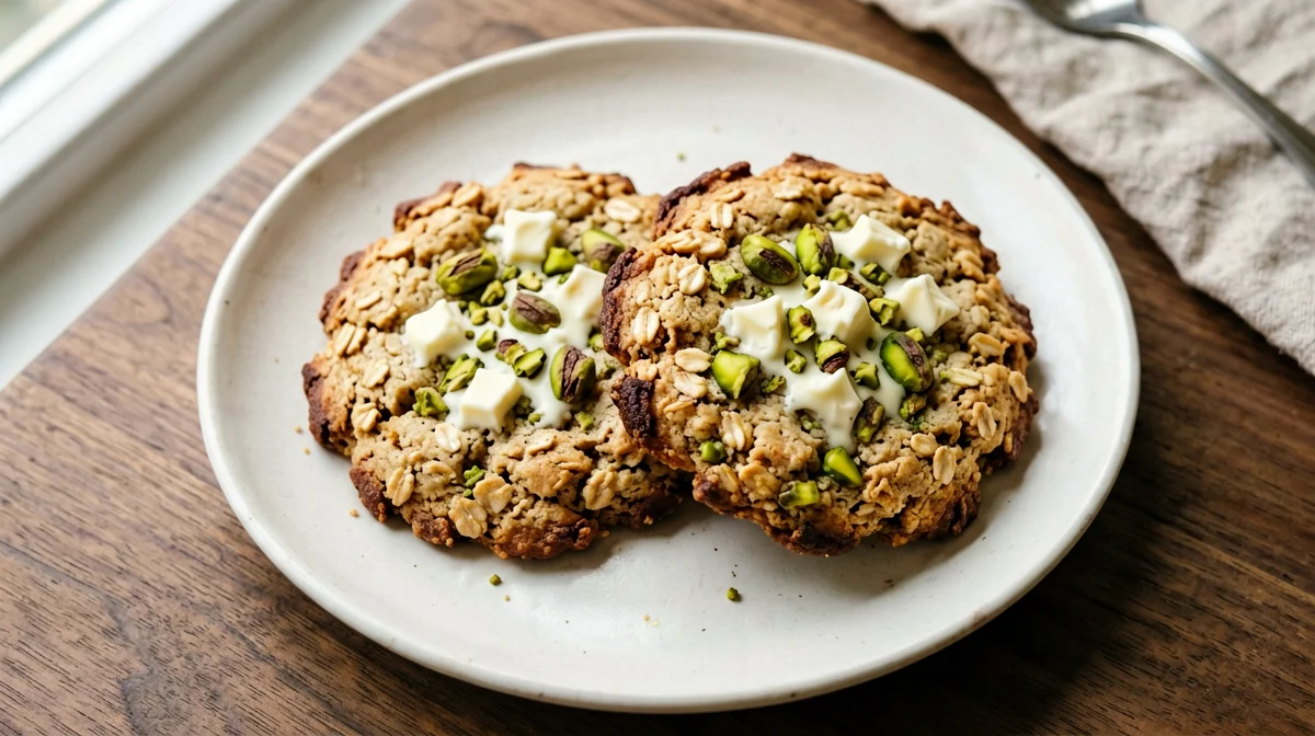 Biscotti di avena con pistacchi e cioccolato bianco